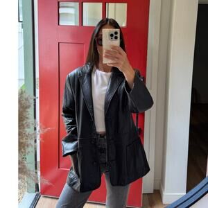 Vintage Alfani Black Leather Blazer 90s Y2K